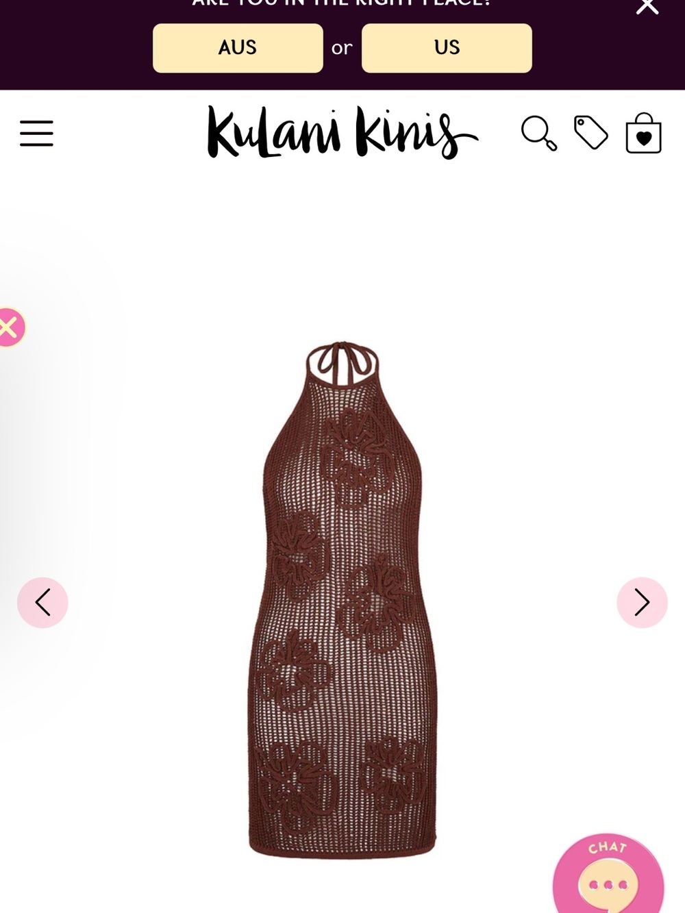 Kulani Kinis Brown Crochet Halter Floral Knit Dress